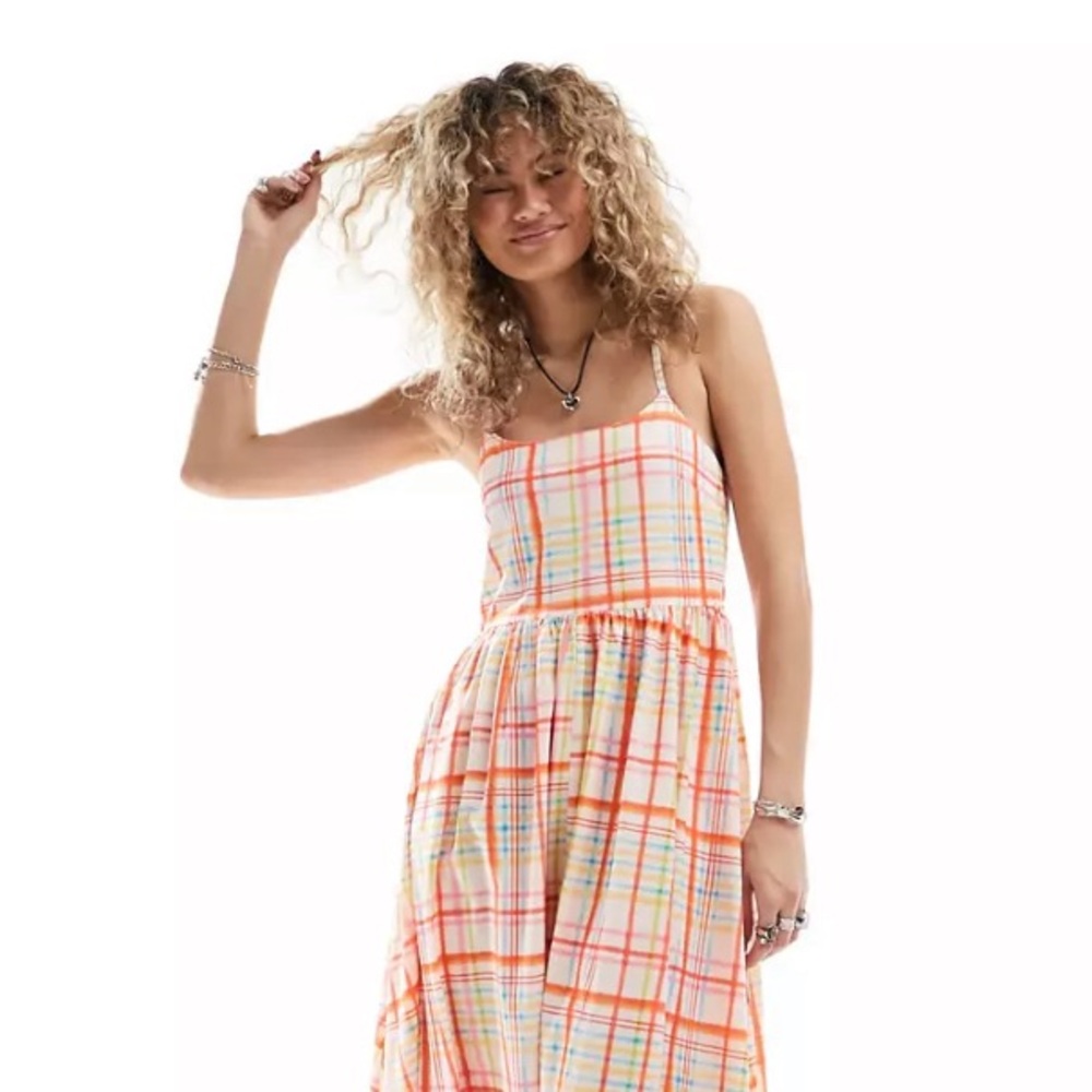 Daisy Street relaxed cami smock dress in rainbow plaid